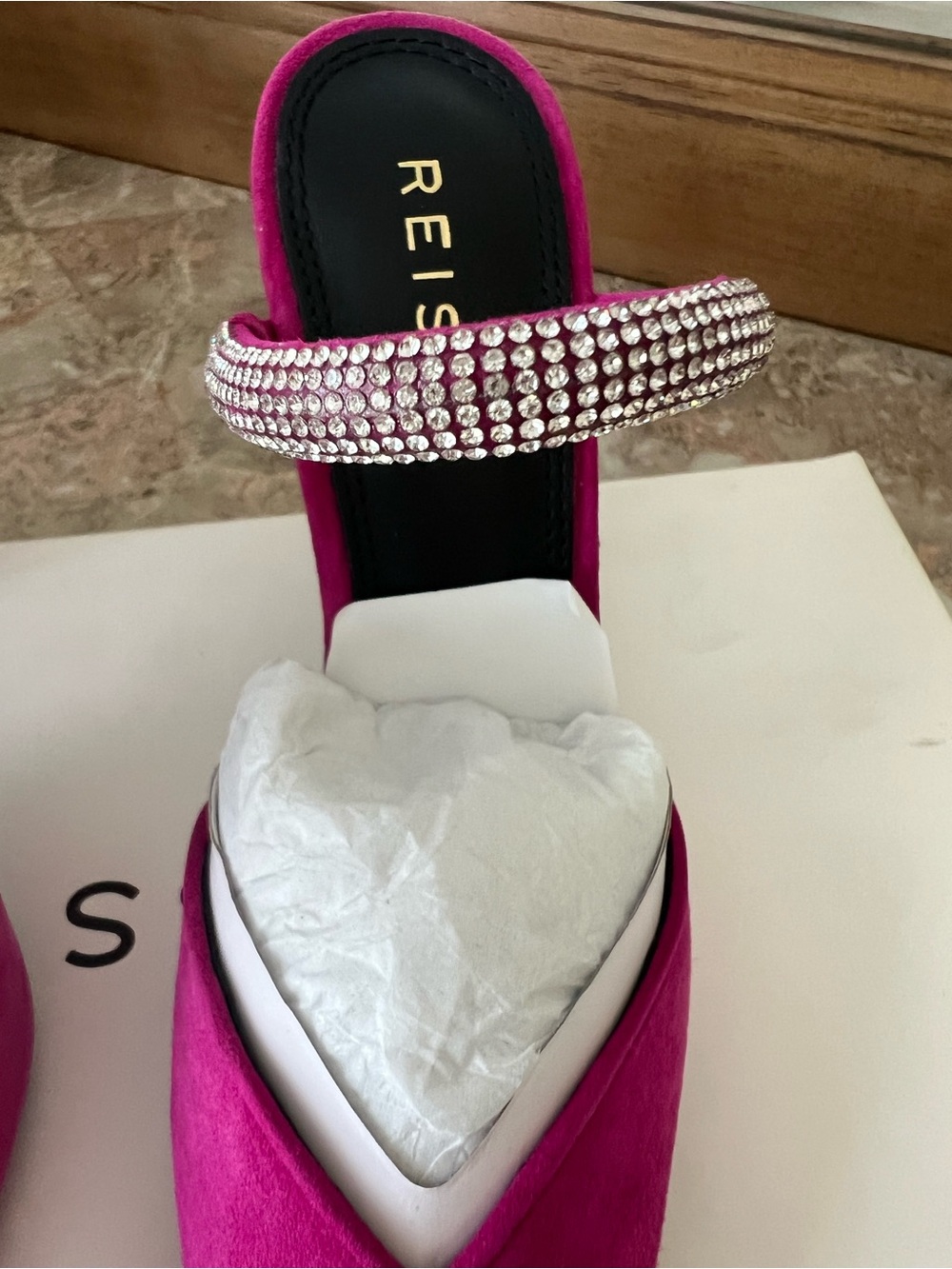 Reiss Fuchsia Pointed Toe Crystal Ankle-Strap Heel - Picture 4 of 8